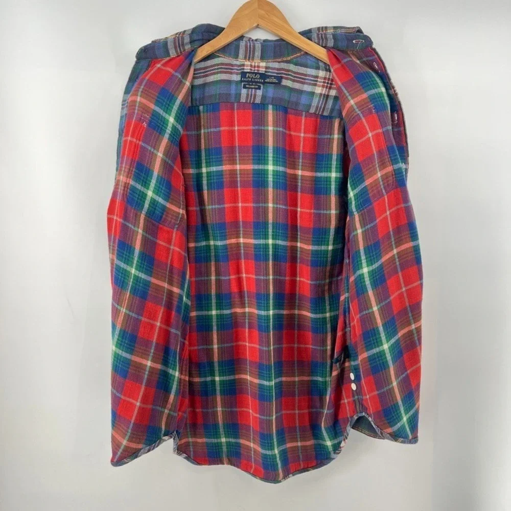 Polo Ralph Lauren Men L Shirt Double Faced Shacket Jacket Plaid Button Up Work